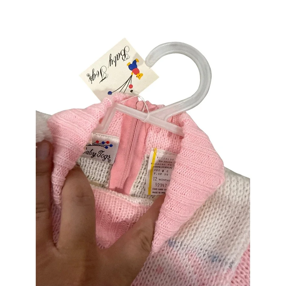 Vintage Baby Togs Pink Knit Sweater Pants Hat Set Pastel Winter 12 Months NWT